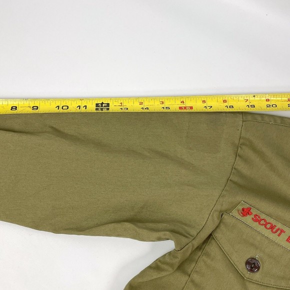 Vintage Olive Green BSA Boy Scout Uniform Shirt Long Sleeve 12 Neck Tenderfoot - Picture 13 of 16